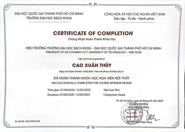 Chứng chỉ tốt nghiệp