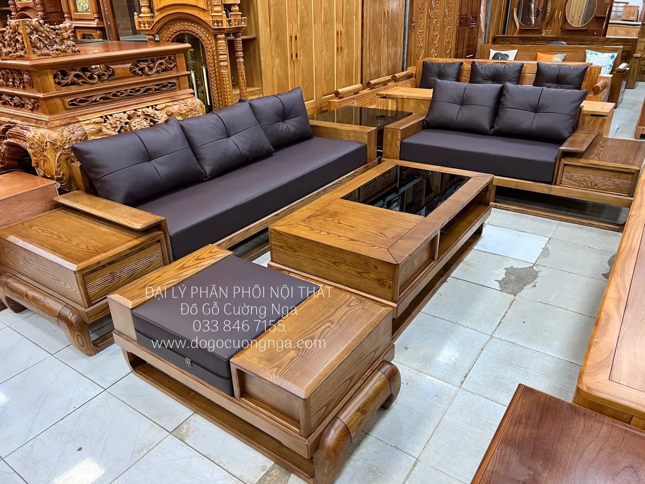 Bộ sofa gỗ tự nhiên cao cấp hiện đại cho phòng khách