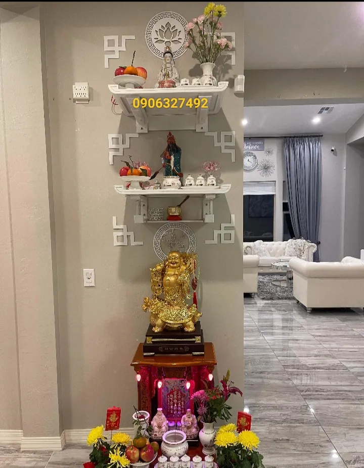 Chi tiết thiết kế bàn thờ treo tường hai tầng hiện đại