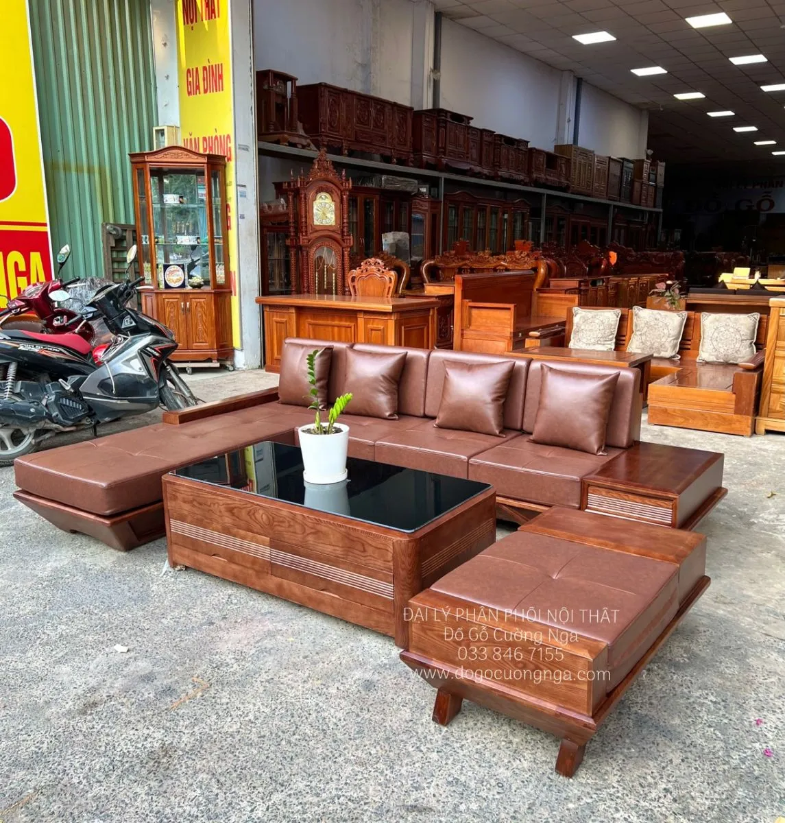 Ghế sofa góc L gỗ sồi Nga hiện đại tối giản
