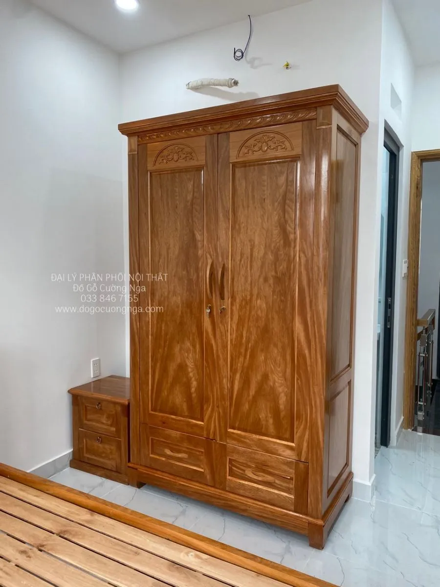 Tủ quần áo gỗ đinh hương 2 cánh hiện đại với kiểu dáng vuông vắn