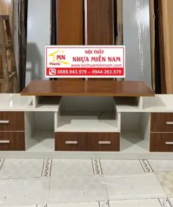 Kệ tivi nhựa Chin Huei KTV40 với bề mặt vân gỗ óc chó 3D và đèn LED âm trang trí