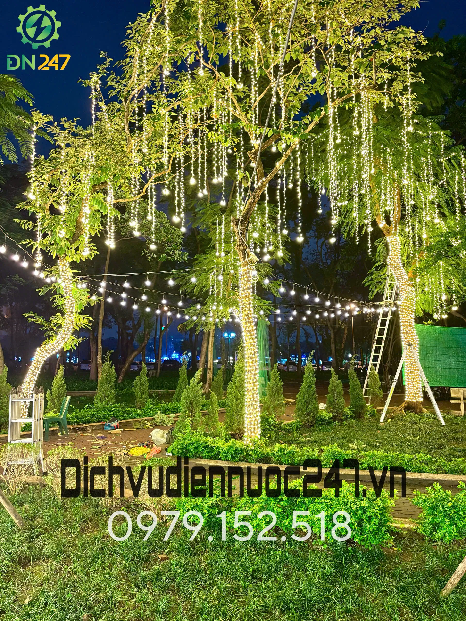 Hệ thống đèn LED trang trí cây tại dự án nhà hàng Trống Đồng