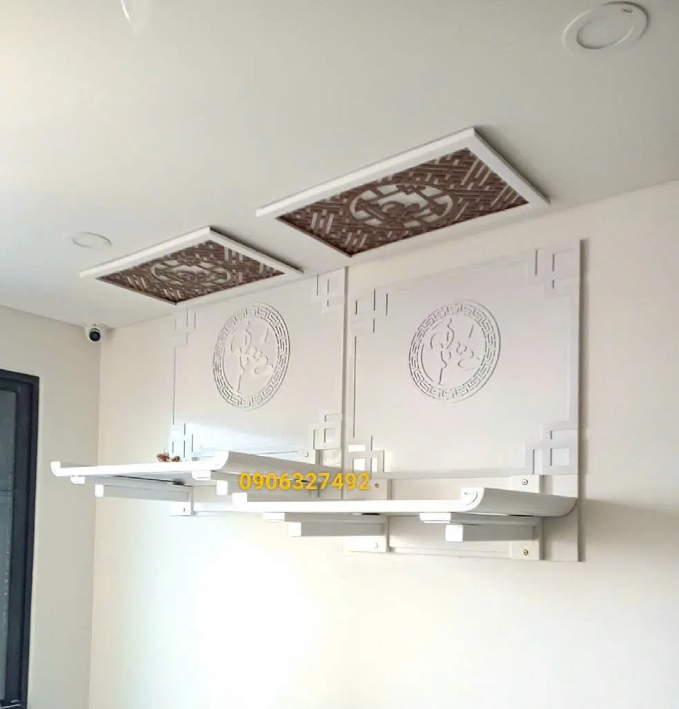 Mẫu bàn thờ 2 tầng tông màu sáng hiện đại