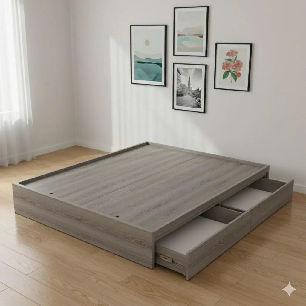 Ngăn kéo giường sâu 40cm, phù hợp cất chăn mỏng, gối dự phòng và quần áo mùa